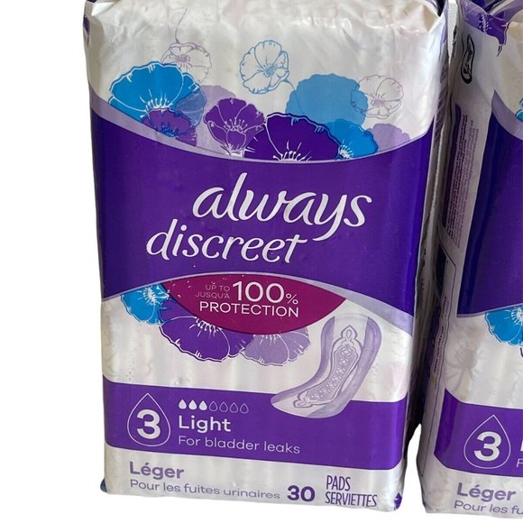 Always Discreet Pads Level 3 Very Light Long Length 30 Count Lot Of 2 - Picture 2 of 3
